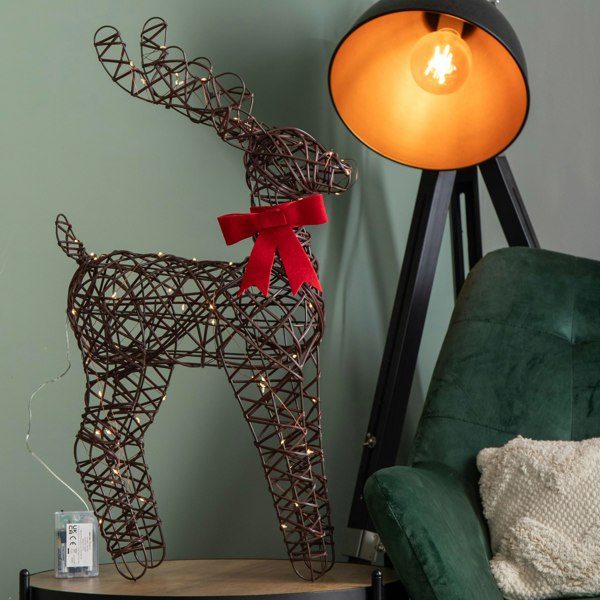 Samuel Alexander 60cm Battery Operated Light up Christmas Reindeer with Red Bow & Warm White LEDs