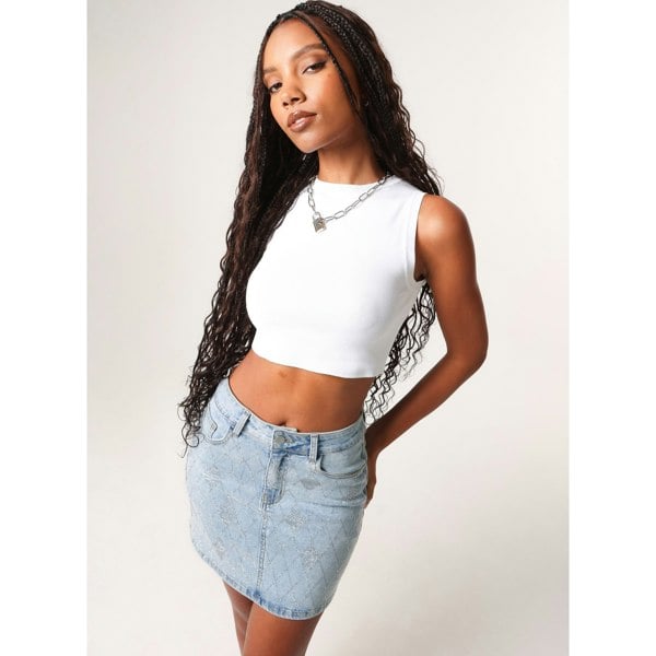 Pink Vanilla Rhinestone Denim Skirt