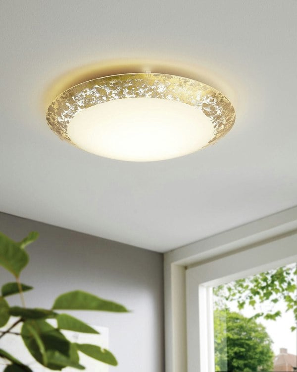 Wall Flush Ceiling Light Colour White Shade White Gold Glass Bulb LED 16W Loops