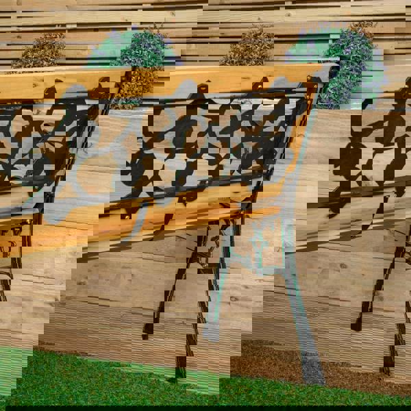 Samuel Alexander 2 Seater Outdoor Wooden & Cast Iron Garden Bench with Rose Design