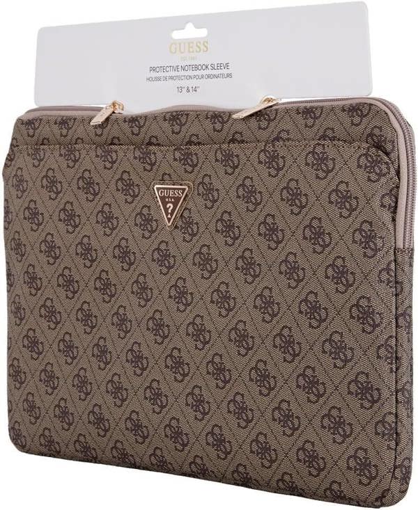 Guess 4G Zipper Pocket Triangle Logo Laptop Sleeve for 14" MacBook Brown - GUCS14ZP4DPTW