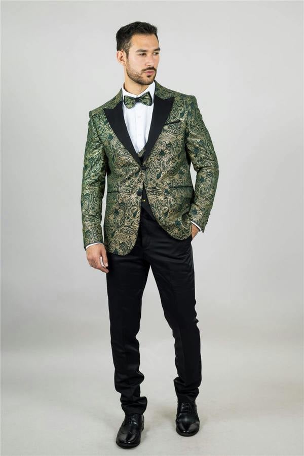 Infinity Leather Men's 4 Piece Green Paisley Wedding Suit Tailor Fit