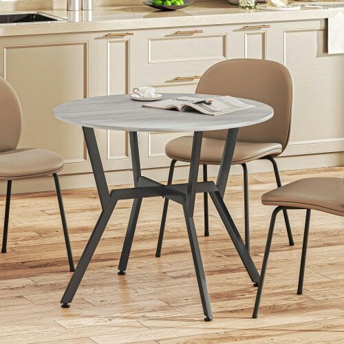 Wyld Haus Donato Grey Round Dining Table With Black Metal Legs And Anti Slip Feet 90cm