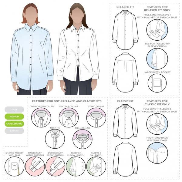 Style Arc Sewing Pattern Clayton Shirt - Shirts for Women - Intermediate