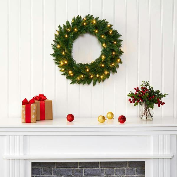 55cm Green Imperial Pine Christmas Wreath with Warm White LEDs for Doors, Fireplaces and Stairs image 4