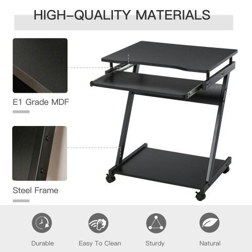 Wyld Haus Kamo Wooden Black Mobile Desk With Castor Wheels And Sliding Keyboard Tray