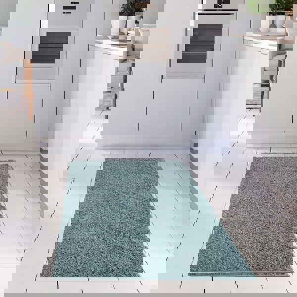 Shaggy duck egg blue rug high quality, thick pile 30 mm, easy to clean.