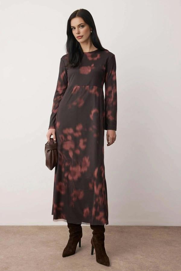 WOVCOR Patterned Knitted Dress with Tulle Lining