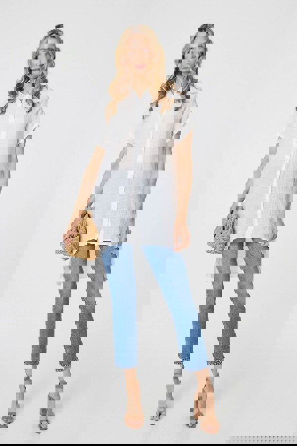 White | High Low Longline Button-Up Shirt