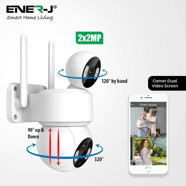 ENER-J Smart Wi-Fi Dual Lens Outdoor Dome IP Camera - White Housing, IP65