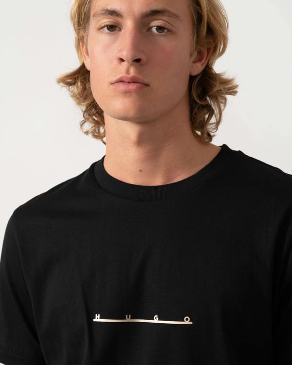 Close up of the HUGO Datri Mens T-Shirt - Black 001