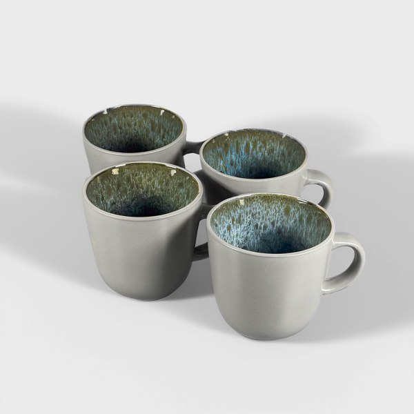 Scandi Home Set of Four Stockholm Grey and Blue Reactive Glaze Ceramic Mugs