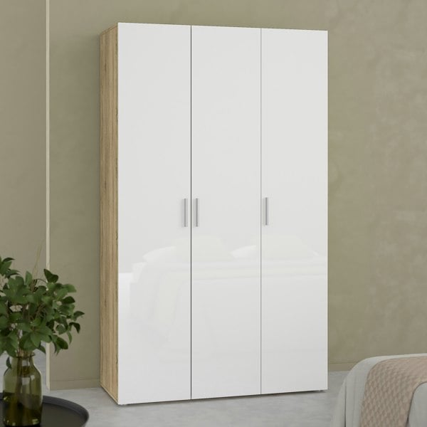 Furniture To Go Pepe Wardrobe with 3 doors in Oak with White High Gloss