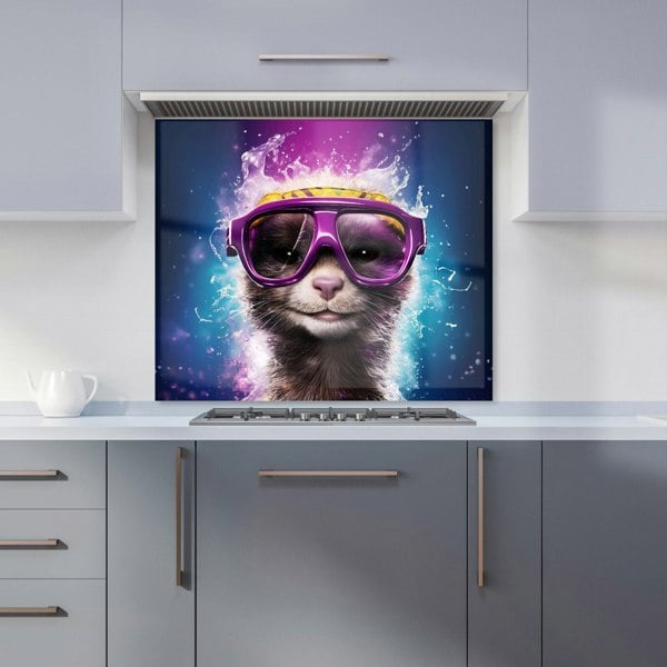 Warren Reed - Designer Splashart Ferret With Glasses Purple Kitchen Splashback