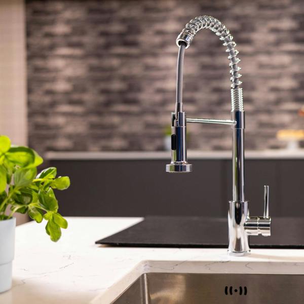 Flode Fjädra | Pull Out Kitchen Sink Mixer Tap | Spring Style Mixer Tap | Chrome | Round Head