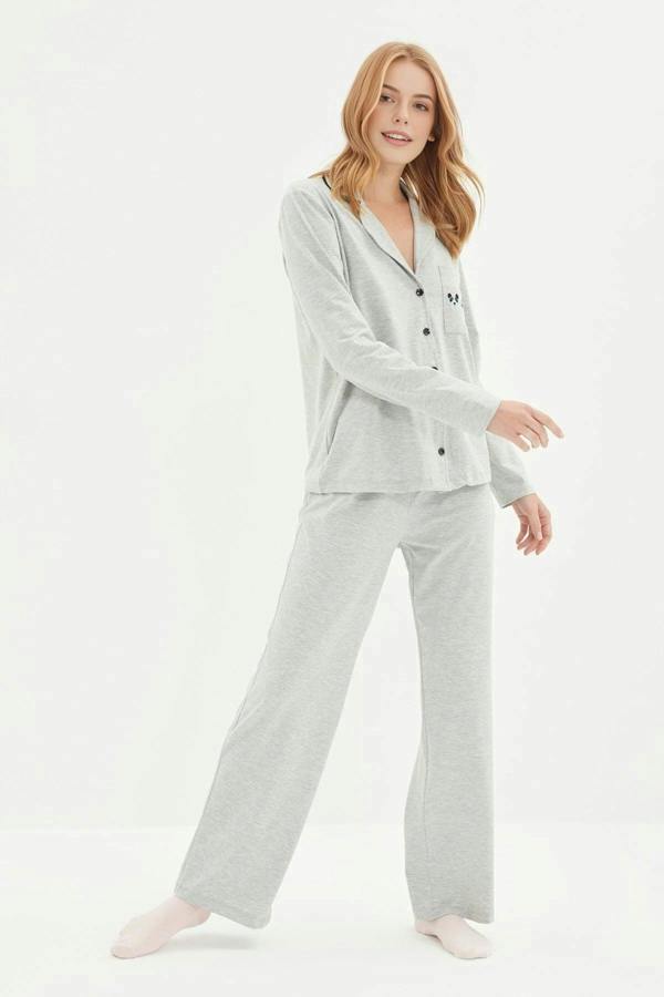 WOVCOR 2-Piece Knit Pajama Set with Piping and Pocket Detail