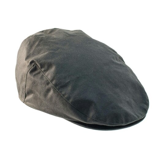 Heather Hats & Accessories Water Resistant Waxed Cotton Flat Cap, Checked Cotton Lining, Outdoor Wear, Olive