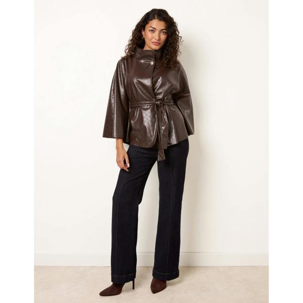 Blue Vanilla High Funnel Neck PU Leather Cape