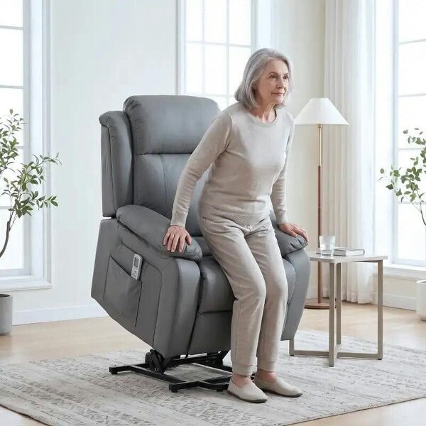 Riser and Recliner Chair with Massage, PU Leather Power Electric Lift Chair for Elderly with High Back, Grey - Grey