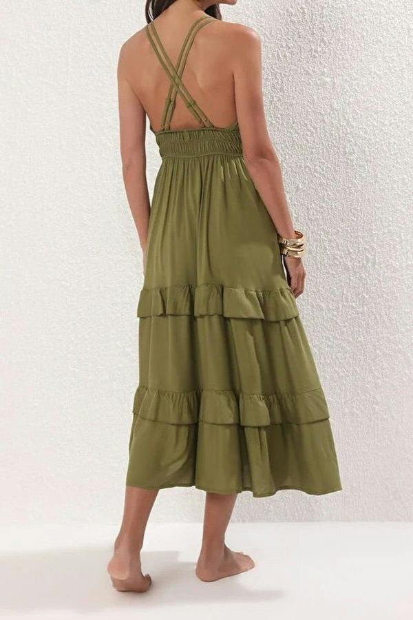 WOVCOR Woven Ruched Maxi Beach Dress