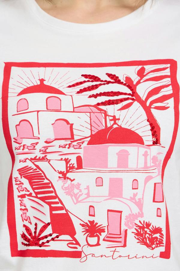 Mudflower Santorini Graphic Embellished Cotton Top