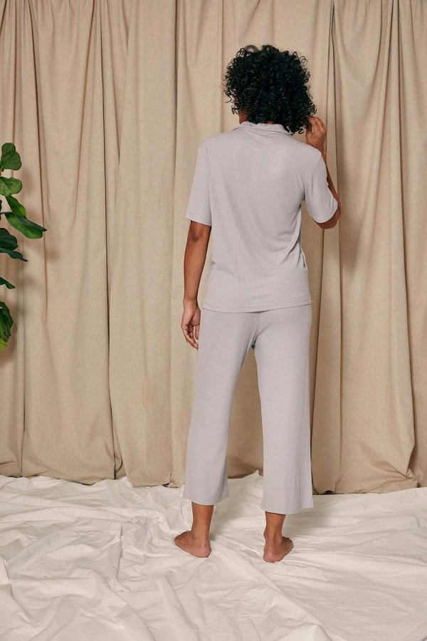 Pretty You London Women's EcoVero Ribbed Shirt Capri Set in Grey