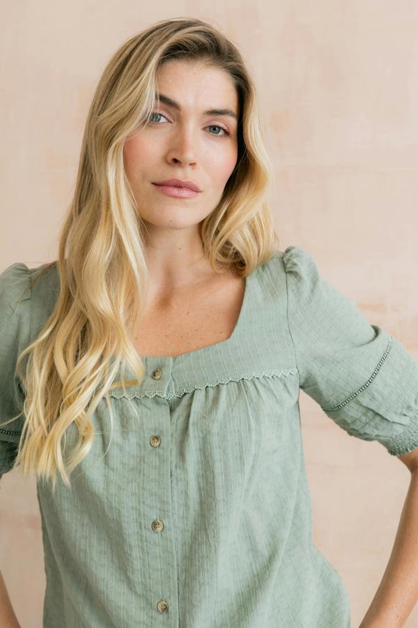 Lily & Me Poppy Plain Cotton Blouse Silver Sage