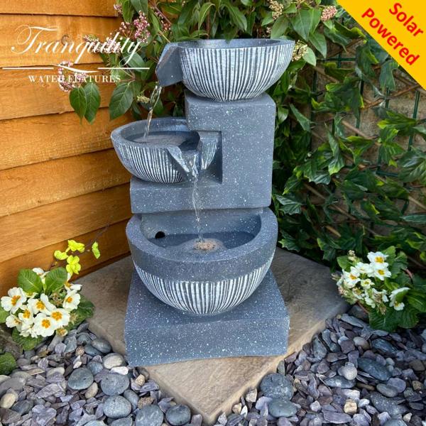 Tranquillity Water Features 3 Bowl Pour Contemporary Solar Water Feature