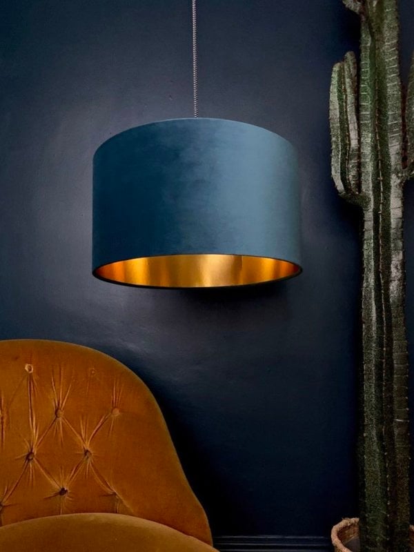 Flint Velvet Lampshade With Gold Lining