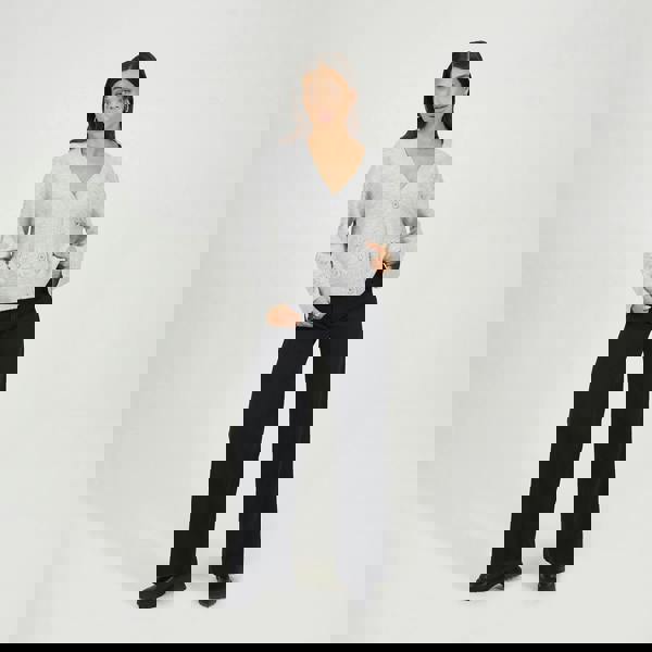 Brave Soul Light Grey Floral Embroidery V-Neck Cardigan - Light Grey Image 3