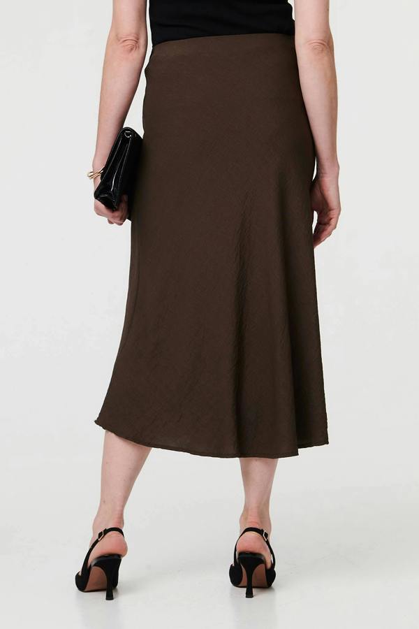 Brown | High Waist Slim A-Line Midi Dress