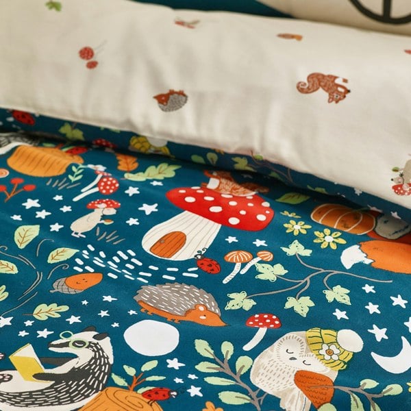 Catherine Lansfield Fox and Woodland Friends Reversible Duvet Cover Set Green