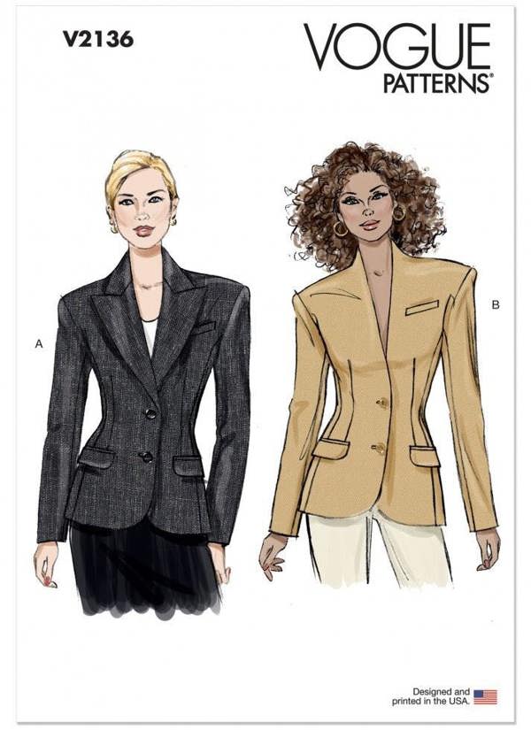 Vogue Sewing Pattern 2136, Jackets for Women, B5 (8-10-12-14-16) - Advanced