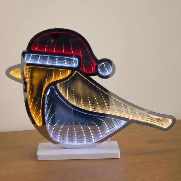 Samuel Alexander 32cm Light up Robin Christmas Infinity Mirror Decoration with LEDs