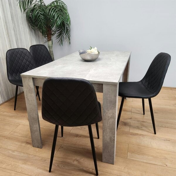 Kosy Koala Dining Table and 4 Chairs Stone Grey Effect Wood Table 4 Black Leather Chairs Dining Room
