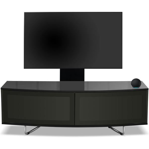 Homeology Caru Gloss Black Beam-Thru Remote Friendly Super-Contemporary D Shape Design 32"-65" LED/OLED/LCD TV Cabinet with Mounting Arm