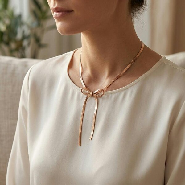 The Colourful Aura Rose Gold Plated Herringbone Chain Bow Necklace