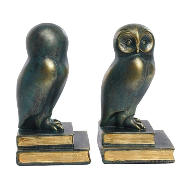 Maison des Cadeaux Green Bird Owl Rustic Bookend Set Retro Home Office Adult Kids