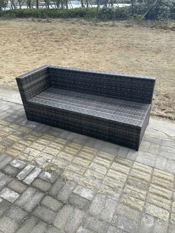 Fimous Rattan Corner Sofa Set Gas Firepit Dining Table Set Patio Heater Burner With Big Footstool Dark Grey Mixed 9 Seater