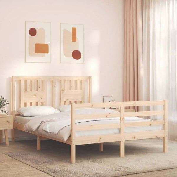 Berkfield Bed Frame with Headboard Small Double Solid Wood