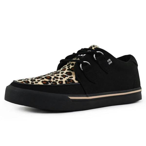 TUK Footwear TUK Pointed Creeper Sneaker Black Leopard Canvas Platform Shoes - A9180