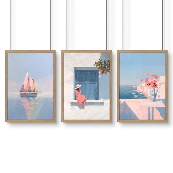 Colorful Living Room Walls | Set of 3 Italian Lifestyle Wall art Prints