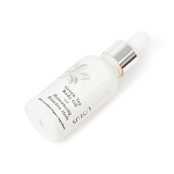 White Lotus Beauty Organic Green Tea Body Oil with Rejuvenating Adaptogenic Herbs 50mL