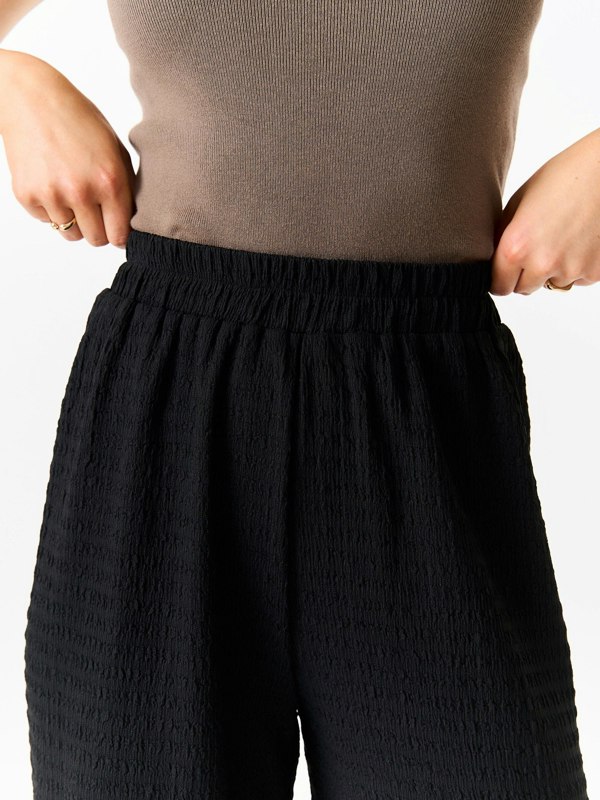 Gini London Black Textured Elastic Waist Pull On Trousers