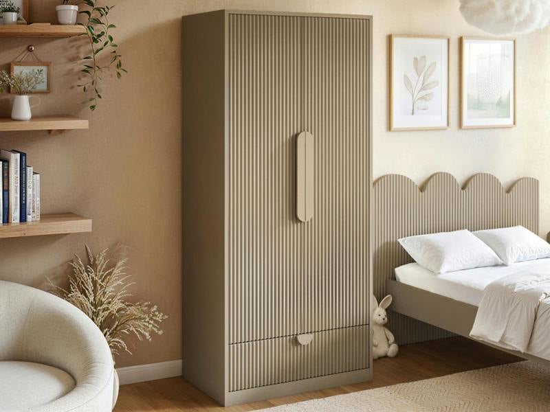 Calista Ribbed Wardrobe 2 Doors with Drawer