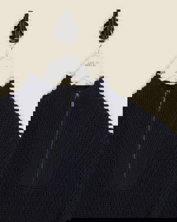 Larsson & Co Rib Panel Knitted 1/4 Zip Sweater