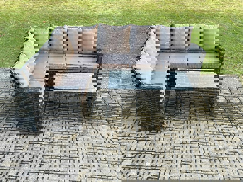 Fimous 6 Seat Rattan Garden Furniture Corner Sofa Set Outdoor Patio Sofa Table Set Dark Grey Mixed