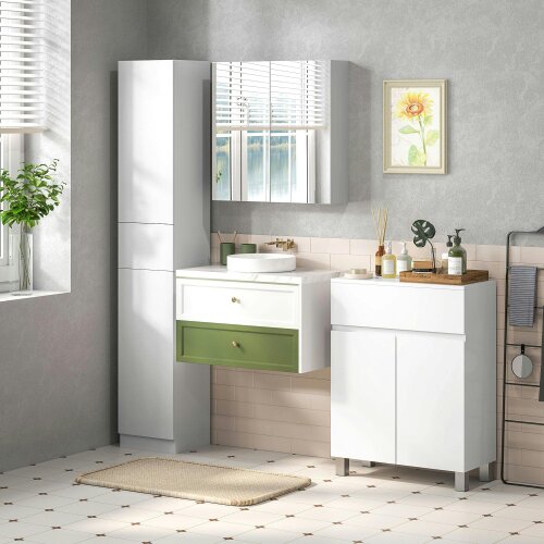 Wyld Haus Elluno High Gloss White Tall Bathroom Storage Cabinet With Push To OFauxn Door