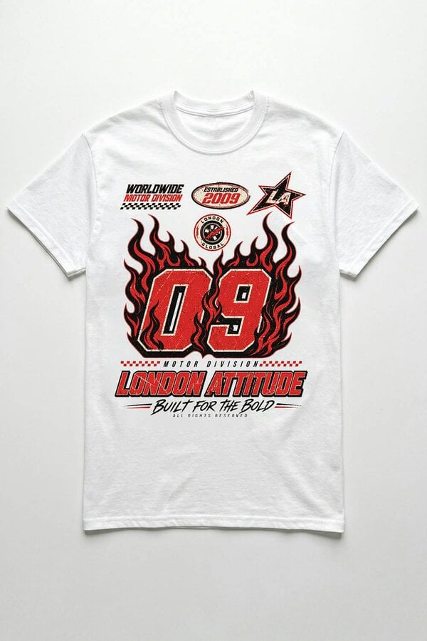 London Attitude Racing Oversized Heavyweight Graphic T-Shirt in White