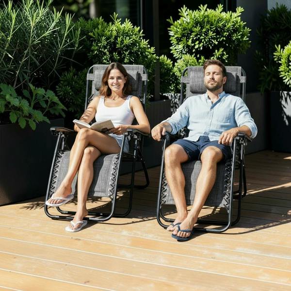 The Garden Marketplace Padded Anti-Gravity Recliner Garden Chairs Grey 2pc